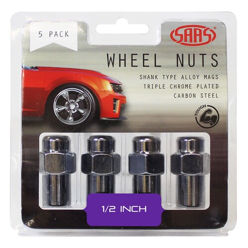 SAAS 743415 Wheel Nuts Mag 1/2" Chrome 43Mm 5Pk