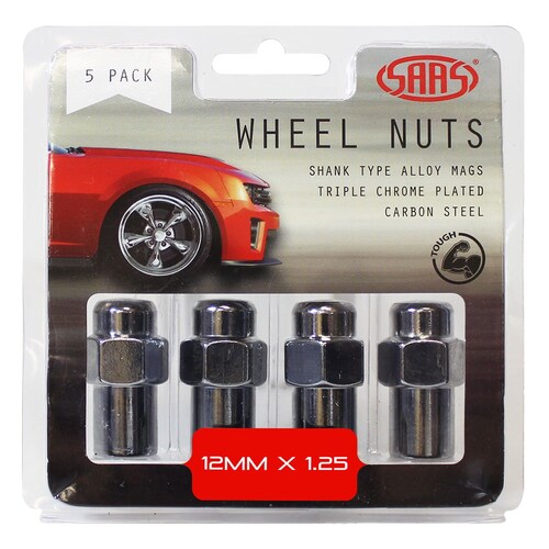SAAS 743455 Wheel Nuts Mag 12Mm X 1.25 Chrome 43Mm 5Pk