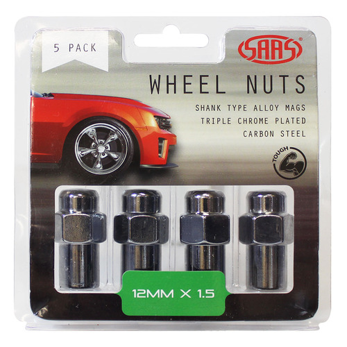 SAAS Wheel Nuts Mag 12 X 1.50 Chrome 43mm 5pk SAAS-743465