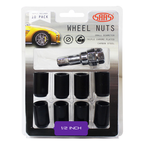 SAAS Wheel Nuts S/d Int Hex 1/ 2 Inc Key Black 10pk SAAS-8330110BC