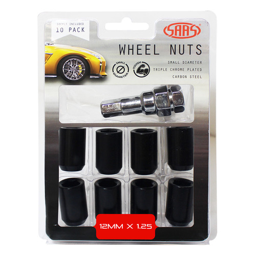 SAAS Wheel Nuts S/d Int Hex 12 X 1.25 Inc Key Black 10pk SAAS-8330510BC