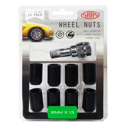 SAAS Wheel Nuts S/d Int Hex 12 X 1.50 Inc Key Black 10pk SAAS-8330610BC