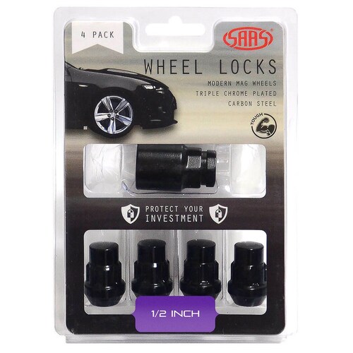 SAAS Set Of 4 Splined Lock Nuts - Black, 1/2" Thread, Bulge Type 913021BC
