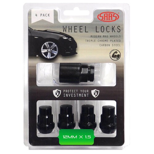 SAAS Set Of 4 Black Splined Lock Nuts, M12X1.50 Thread, Bulge Type 913026BC
