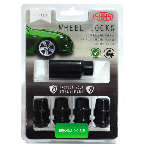 SAAS Lock Nuts Splined Acorn Bulge 12mm X 1.50 Black Pk 4 SAAS-923326BC