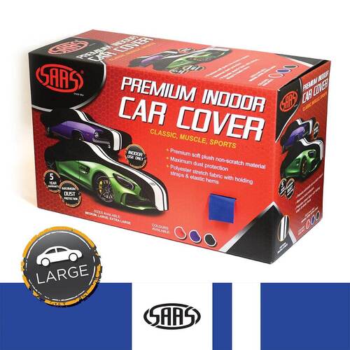 SAAS Car Cover Indoor Classic Large 5.0m Blue With White Str SAAS-SC1022