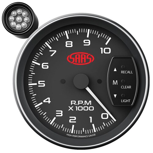 SAAS 5" Black Muscle Series Tachometer With Shiftlite (0-10K Rpm) - SG-TAC5B