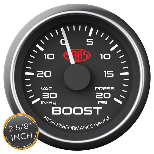 SAAS 66mm (2 5/8") Black Muscle Series Boost Gauge (30inHg-20psi) - SG-TB258B
