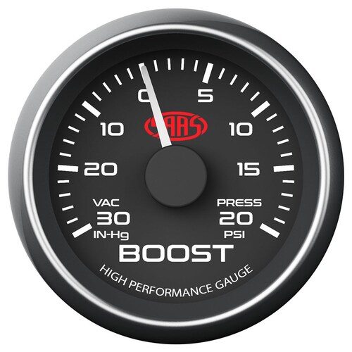 SAAS 52mm Black Muscle Series Boost Gauge (30inHg-20psi) - SG-TB52B