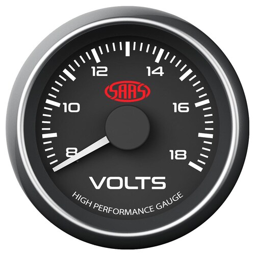 SAAS 52mm Black Muscle Series Volt Gauge (8-18V) SG-VLT52B
