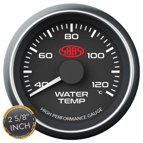 SAAS 66mm (2 5/8") Black Muscle Series Water Temperature Gauge (40-120C) SG-WT258B