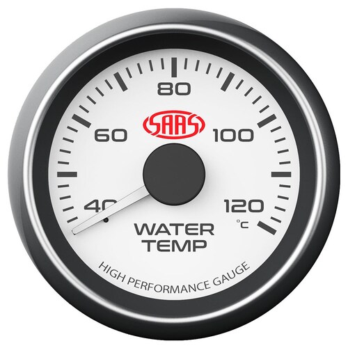 SAAS 52mm White Muscle Series Water Temperature Gauge (40-120C) - SG-WT52W