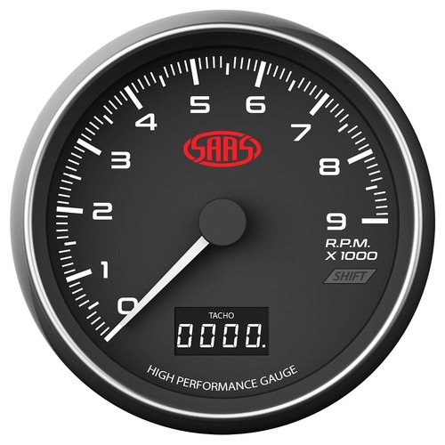 SAAS Tachometer 0-9k Shiftlite 3-1/2 Indash Black SAAS-SG31642