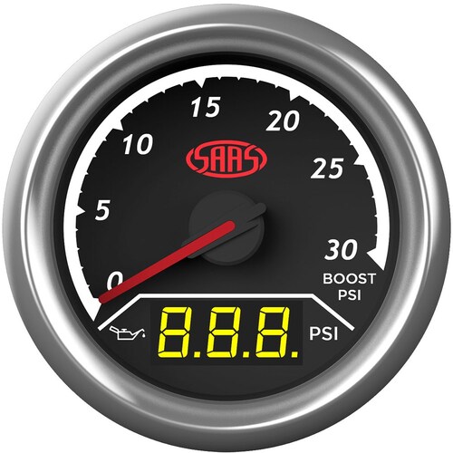 SAAS SG611230 Trax Series Dual Gauge Boost 0-30 PSI Oil Pressure 140 PSI Analogue Digital