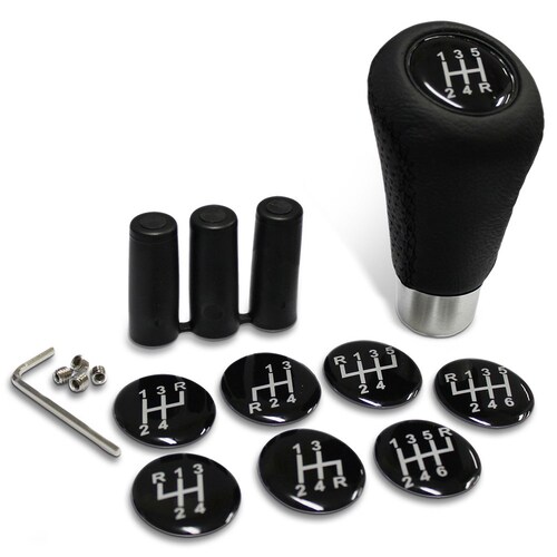 SAAS Black Leather Gear Knob With Black Stitching - SGKBL