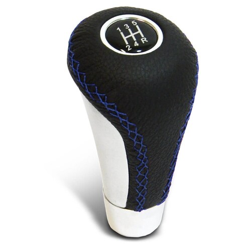 SAAS Leather Gear Knob Blue Alum Insert With 8 Shift Patterns SGKEL