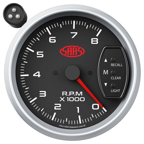 SAAS 3.75" Black Muscle Series 2 Tachometer With Shiftlite (0-8K Rpm) - SGTAC334BS2
