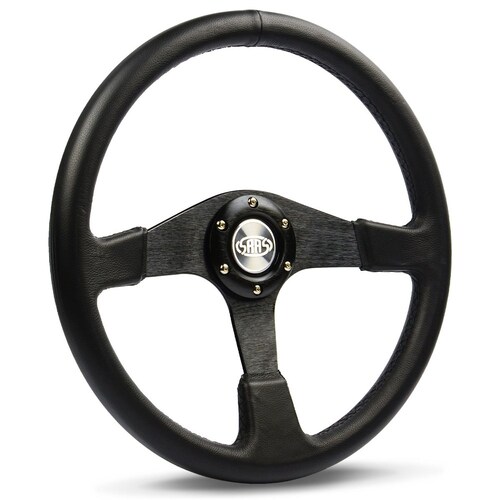 SAAS 15" ADR Compliant Leather Wrapped Steering Wheel With Three Brushed Black Spokes - SW515BL-R