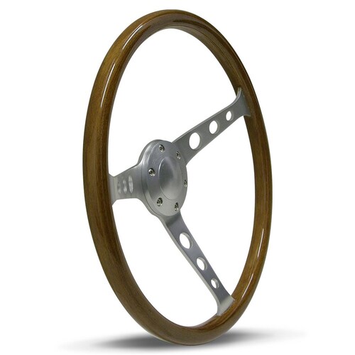 SAAS 15" ADR Compliant Laminated Riveted Wood Steering Wheel With Three Brushed Alloy Spokes - SW701BAW