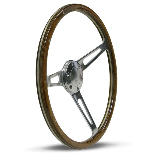 SAAS 15" ADR Compliant Laminated Riveted Wood Steering Wheel With Three Polished Alloy Spokes SW704PSW
