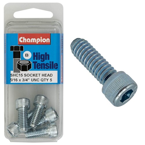 Champion Fasteners Pack Of 5 High Tensile Grade 8.8 Zinc Plated Socket Head Cap Screws - 5/16" X 3/4" Bsw 5PK SHC15
