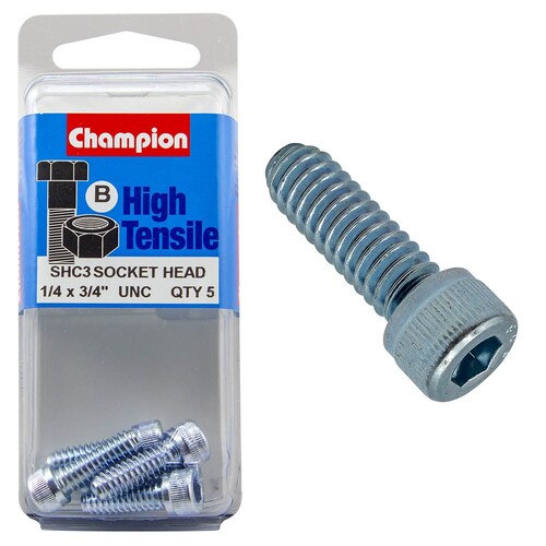 Champion Fasteners Pack Of 5 High Tensile Grade 8.8 Zinc Plated Socket Head Cap Screws - 5Pk 1/4" X 3/4" SHC3
