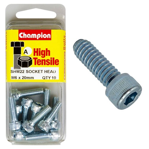Champion Fasteners Pack Of 5 High Tensile Grade 8.8 Zinc Plated Socket Head Cap Screws - M6 X 20MM SHM22