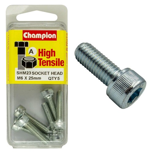 Champion Fasteners Pack Of 5 M6 X 25Mm High Tensile Grade 8.8 Zinc Plated Socket Head Cap Screws 5PK SHM23