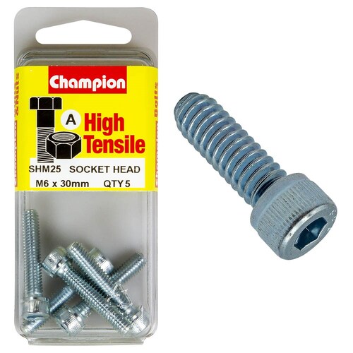 Champion Fasteners Pack Of 5 M6 X 30Mm High Tensile Zinc Plated Socket Head Cap Screws 5PK SHM25