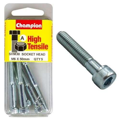 Champion Fasteners Pack Of 5 M6 X 50Mm High Tensile Grade 8.8 Zinc Plated Socket Head Cap Screws 5PK SHM30
