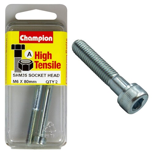 Champion Fasteners Pack Of 2 M6 X 80Mm High Tensile Grade 8.8 Zinc Plated Socket Head Cap Screws 2PK SHM35