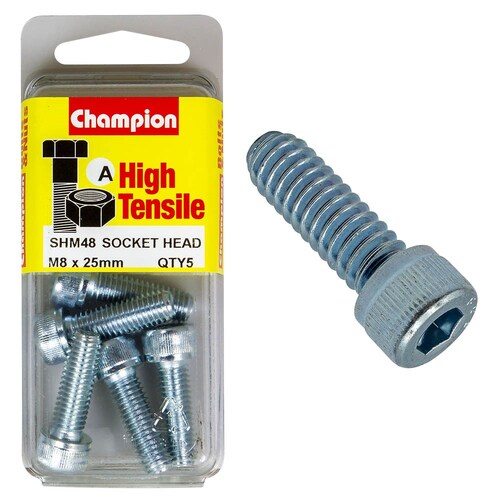 Champion Fasteners Pack Of 5 M8 X 25Mm High Tensile Zinc Plated Socket Head Cap Screws 5PK SHM48