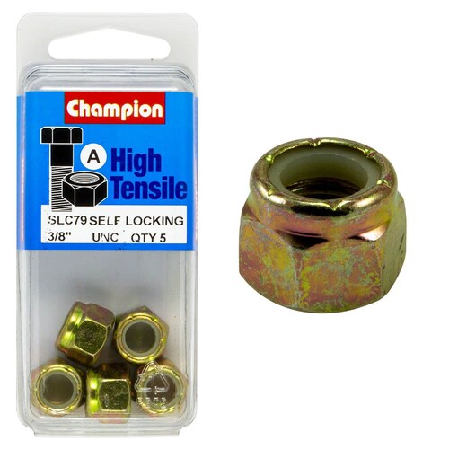 Champion Fasteners Pack Of 5 3/8" Unc High Tensile Grade 8.8 Zinc Plated Self Locking Hex Nuts With Nylon Insert 5PK SLC79