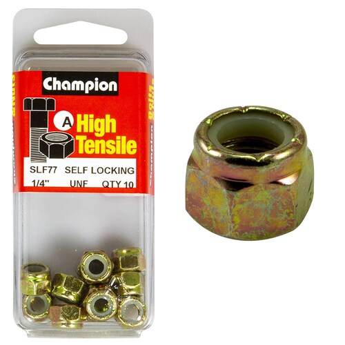 Champion Fasteners Pack Of 5 1/4" Unf High Tensile Grade 8.8 Zinc Plated Self Locking Hex Nuts With Nylon Insert 5PK SLF77