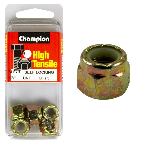 Champion Fasteners Pack Of 5 3/8" Unf High Tensile Grade 8.8 Zinc Plated Self Locking Hex Nuts With Nylon Insert 5PK SLF79