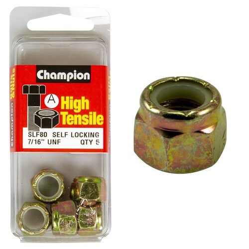 Champion Fasteners Pack Of 5 7/16" Unf High Tensile Grade 8.8 Zinc Plated Self Locking Hex Nuts With Nylon Insert 5PK SLF80