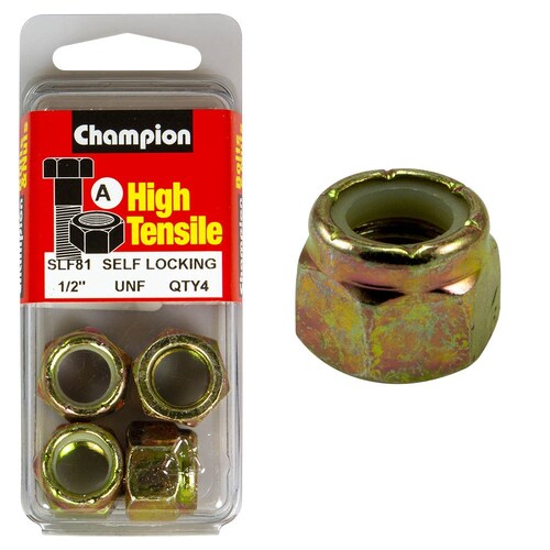 Champion Fasteners Pack Of 2 1/2" Unf High Tensile Grade 8.8 Zinc Plated Self Locking Hex Nuts With Nylon Insert - 2Pk 1/2" UNF SLF81