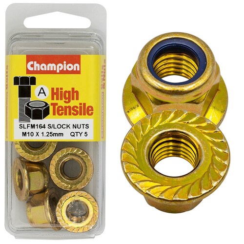 Champion Fasteners Pack Of 5 High Tensile Zinc Plated Self Locking Flange Hex Nuts With Nylon Insert 5PK M10 X 1.50MM SLFM164