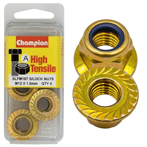 Champion Fasteners Pack Of 2 High Tensile Zinc Plated Self Locking Flange Hex Nuts With Nylon Insert 2PK M12 X 1.75MM SLFM167
