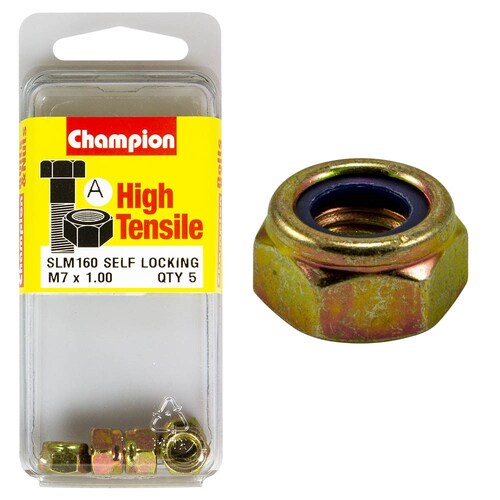 Champion Fasteners Pack Of 5 High Tensile Zinc Plated Self Locking Hex Nuts With Nylon Insert 5PK M6 X 1.00MM SLM160