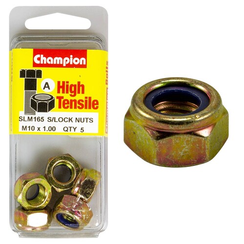 Champion Fasteners Pack Of 5 High Tensile Zinc Plated Self Locking Hex Nuts With Nylon Insert 2PK M12 X 1.75MM SLM165