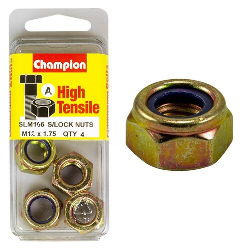 Champion Fasteners Pack Of 2 High Tensile Grade 8.8 Zinc Plated Self Locking Hex Nuts With Nylon Insert 2PK M12 X 1.5MM SLM166