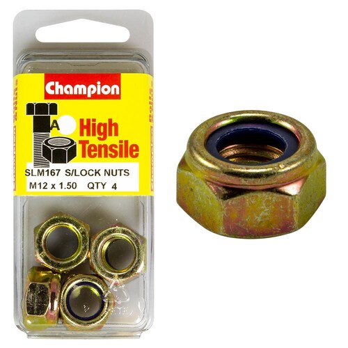 Champion Fasteners Pack Of 2 M12 X 1.5Mm High Tensile Zinc Plated Self Locking Hex Nuts With Nylon Insert 2PK M12 X 1.25MM SLM167