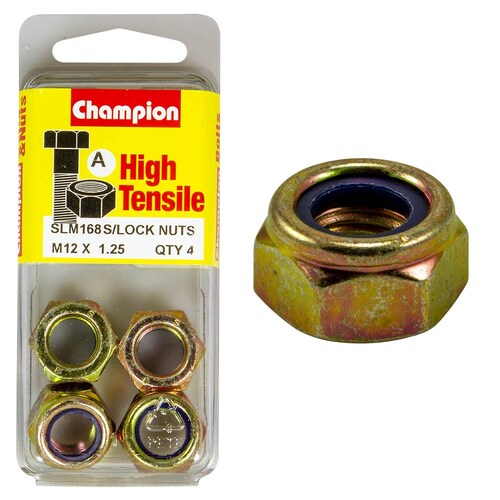 Champion Fasteners Pack Of 2 High Tensile Grade 8.8 Zinc Plated Self Locking Hex Nuts With Nylon Insert 2PK M12 X 1.25MM SLM168