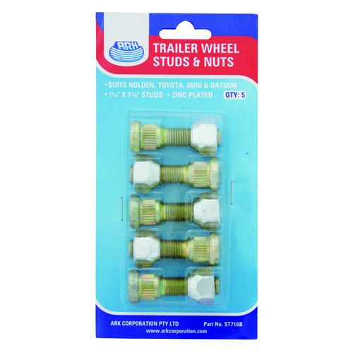 Ark  Trailer Wheel Studs & Nuts 7/16" (5 Pk)    186ST716B 