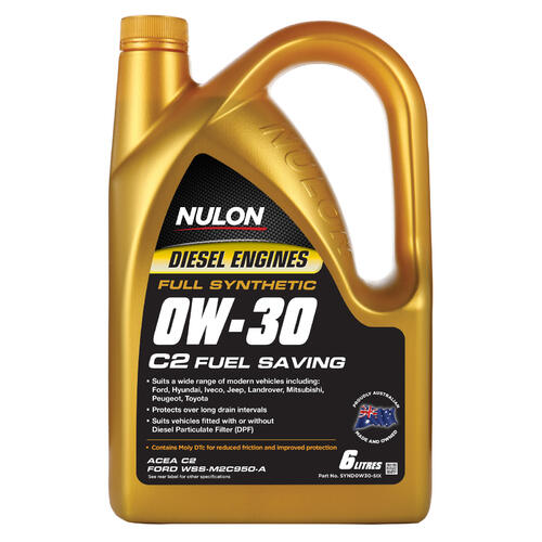 Nulon Full Synthetic Diesel C2 Fuel Saving Engine Oil 6L 0w30 SYND0W30-SIX