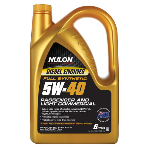Nulon  Full Synthetic Petrol & Diesel Engine Oil  6L 5w40 SYND5W40-SIX 