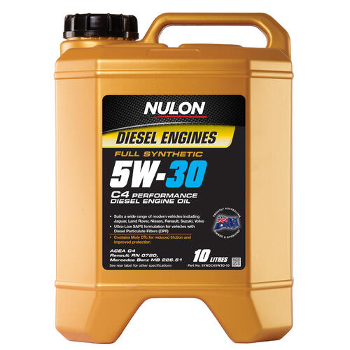 Nulon Full Synthetic C4 Performance Diesel Engine Oil 10L 5w30 SYNDC45W30-10
