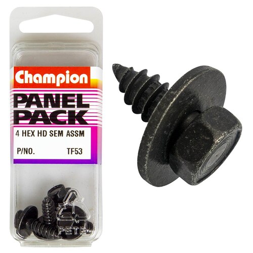Champion Fasteners Pack Of 4 Black Self Tapping Screws With Flat Washers, 5.5X19Mm TF53