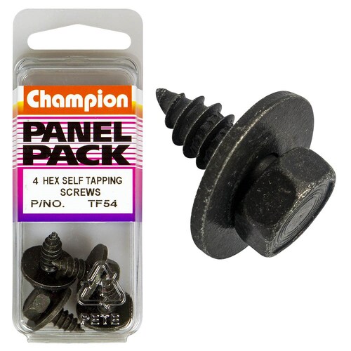 Champion Fasteners Pack Of 4 Self Tapping Screws With Flat Washers, 6.3X19Mm, Black TF54